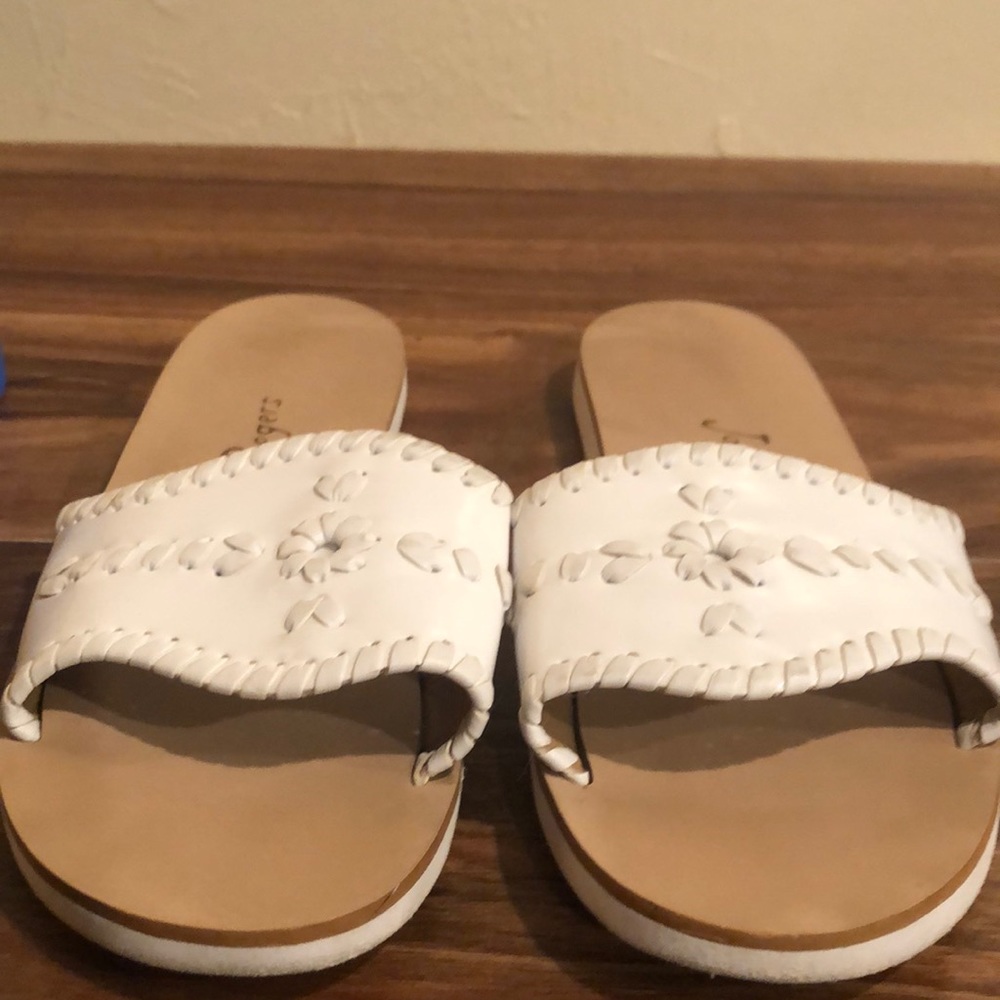 Jack Rogers white patent leather slides. Size 6